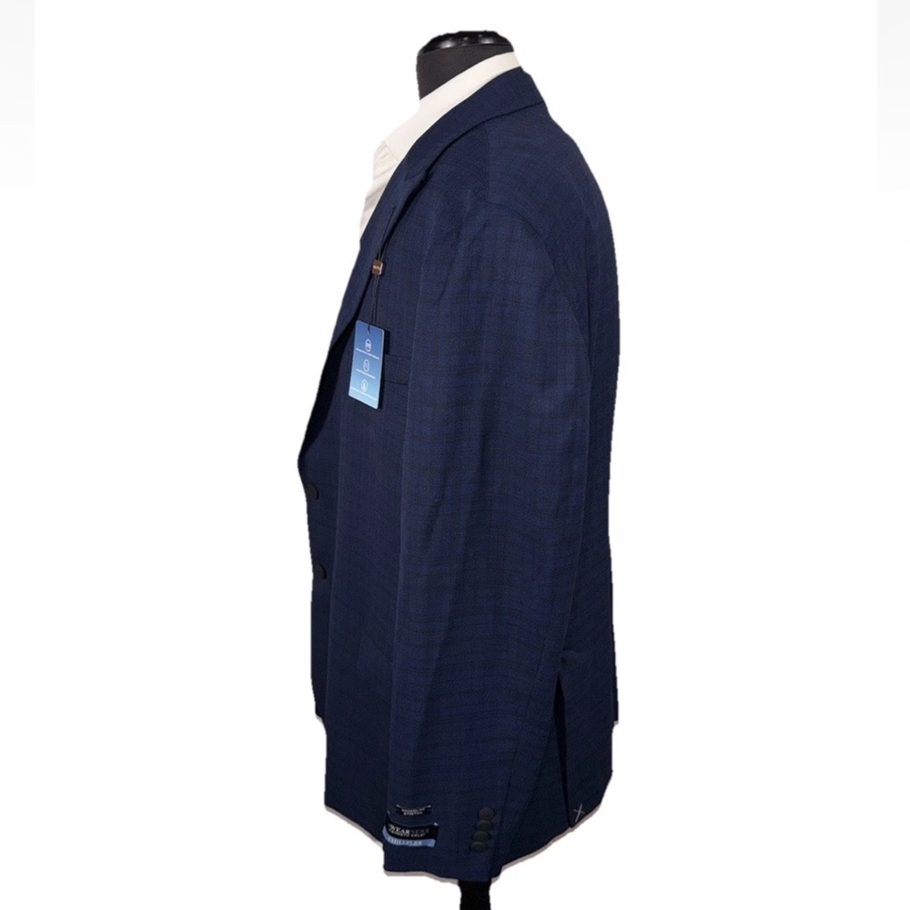 NWT KENNETH COLE CHILLFLEX BLUE CHECK HALF LINED PEAK LAPEL BLAZER 48R - Picture 3 of 13